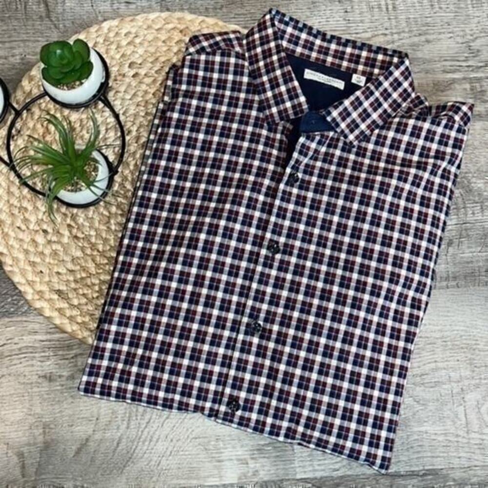 Singer + Sargent Los Angela’s burgundy and navy checkered button down XLarge